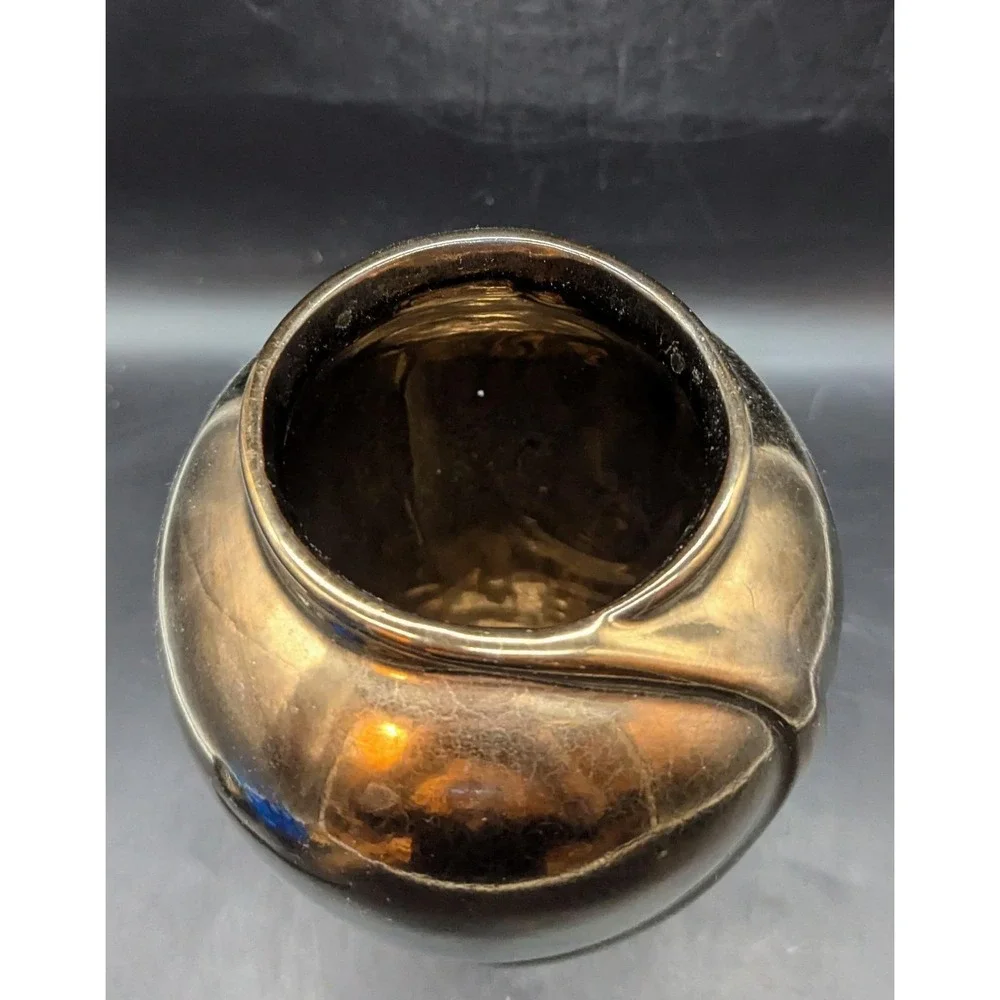 Vintage Haeger Pottery Vase Bronze Tone Swirl Pattern Ceramic 1980s 9.75
